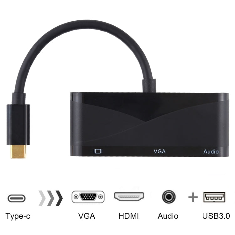Lisslune | USB 2.0 + Audio port + VGA + HDMI to USB-C / Type-C HUB adapter (Black)