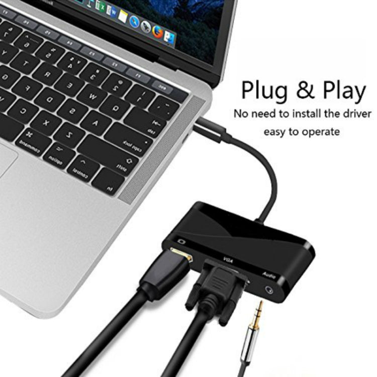 Lisslune | USB 2.0 + Audio port + VGA + HDMI to USB-C / Type-C HUB adapter (Black)
