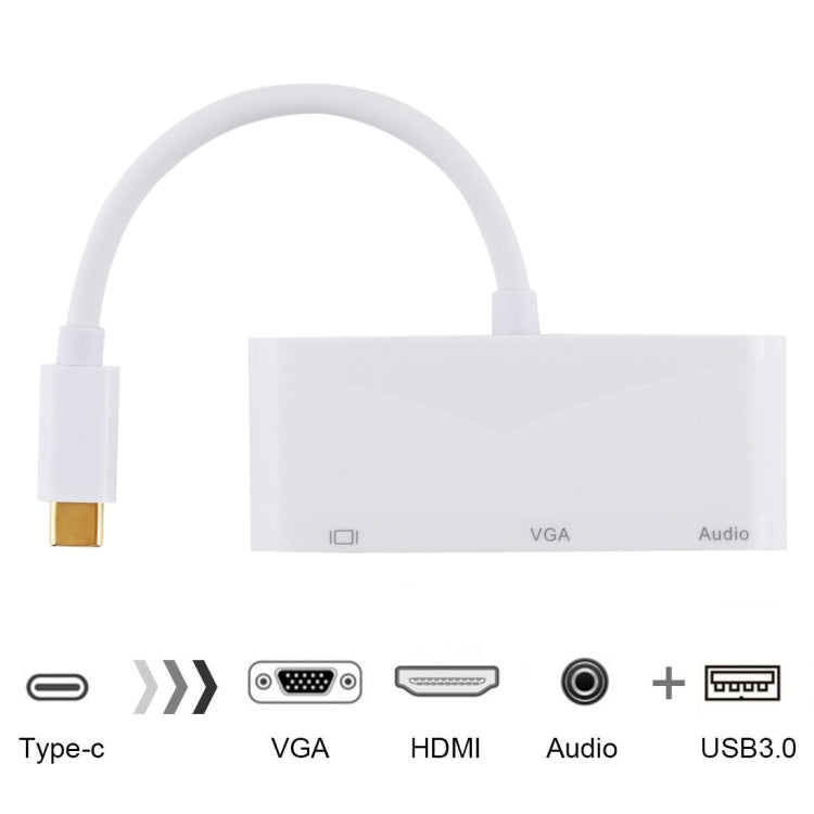 Lisslune | USB 2.0 + Audio Port + VGA + HDMI to USB-C / Type-C HUB Adapter (White)