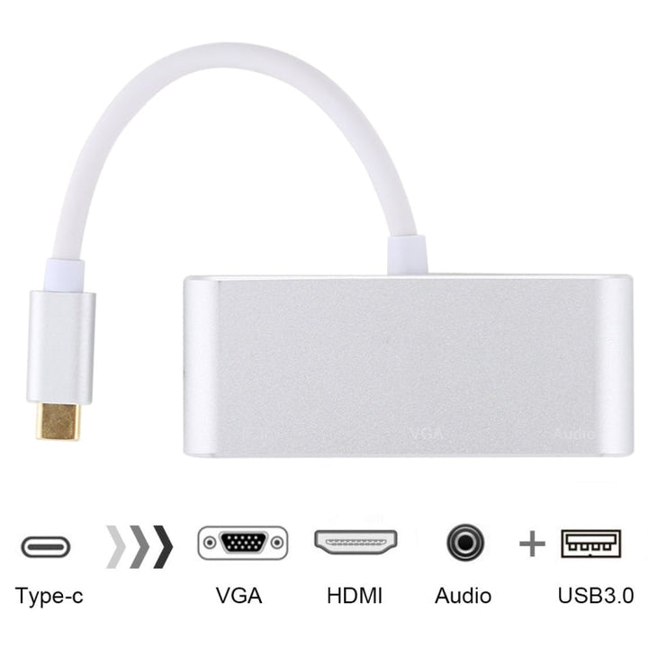 Lisslune | USB 2.0 + Audio Port + VGA + HDMI to USB-C / Type-C HUB Adapter (Silver)