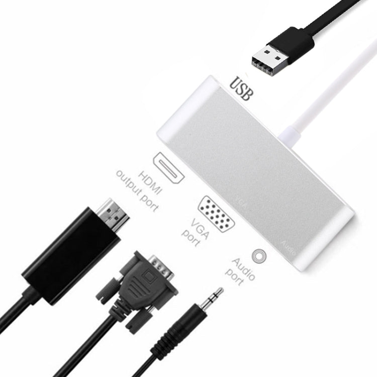 Lisslune | USB 2.0 + Audio Port + VGA + HDMI to USB-C / Type-C HUB Adapter (Silver)