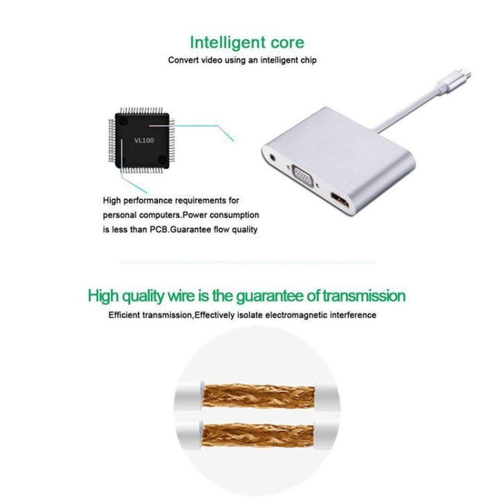 Lisslune | USB 2.0 + Audio Port + VGA + HDMI to USB-C / Type-C HUB Adapter (Silver)