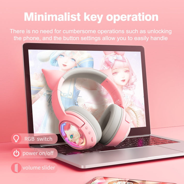Lisslune | B5 Cat Ear Design USB-C / Type-C RGB Wireless Bluetooth HiFi Headset (Pink)