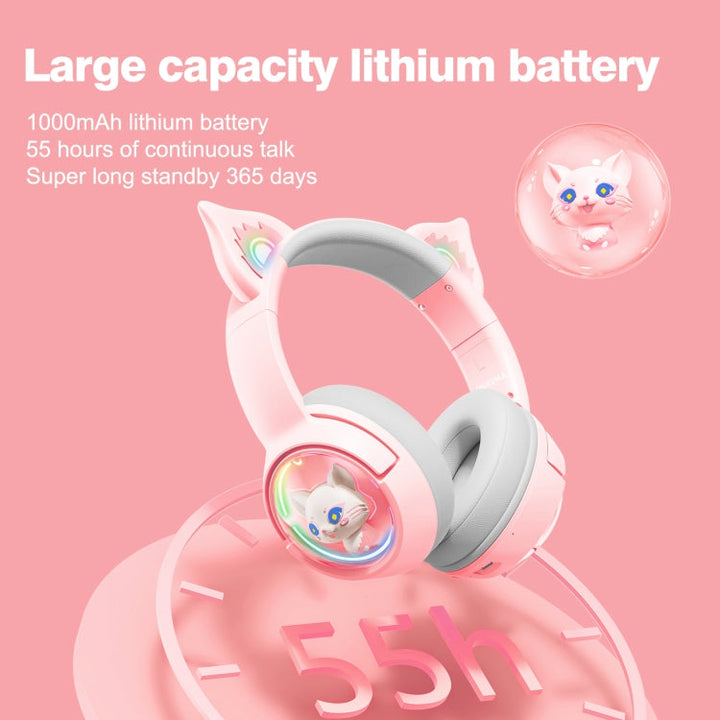 Lisslune | B5 Cat Ear Design USB-C / Type-C RGB Wireless Bluetooth HiFi Headset (Pink)