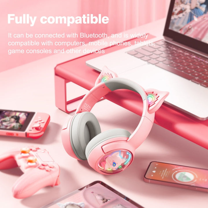Lisslune | B5 Cat Ear Design USB-C / Type-C RGB Wireless Bluetooth HiFi Headset (Pink)
