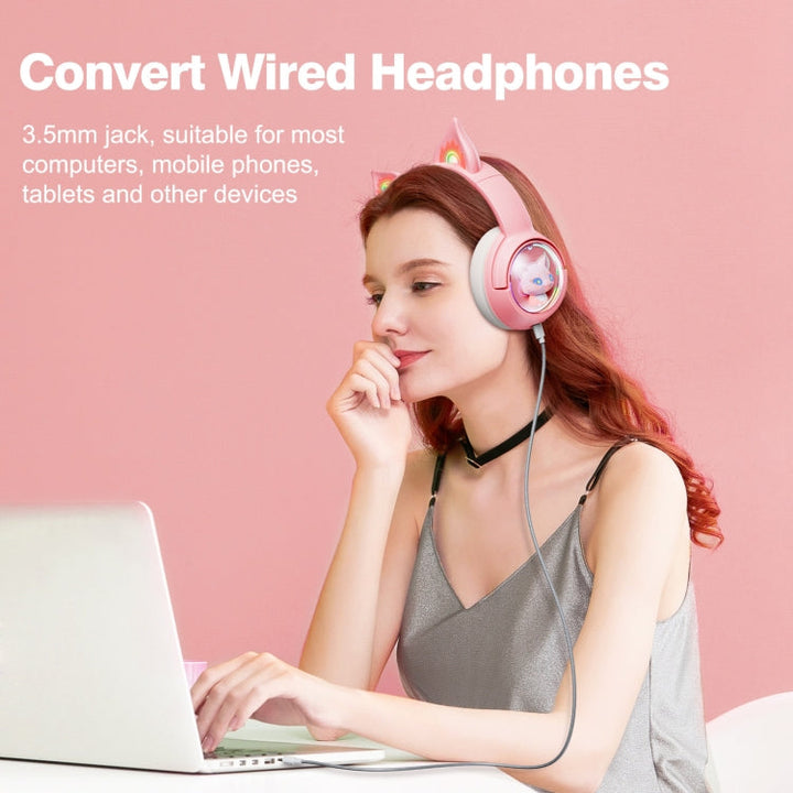 Lisslune | B5 Cat Ear Design USB-C / Type-C RGB Wireless Bluetooth HiFi Headset (Pink)