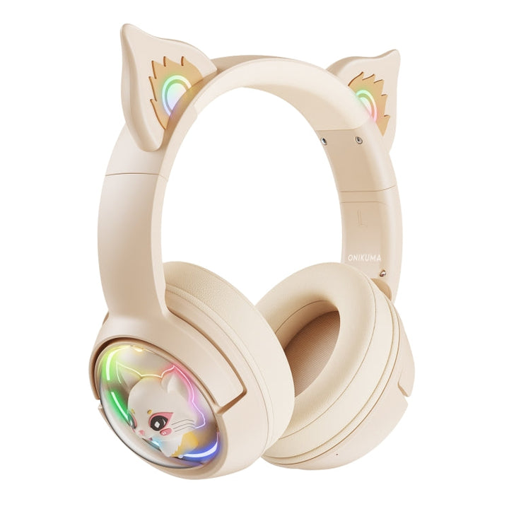 Lisslune | B5 Cat Ear Design USB-C / Type-C RGB Wireless Bluetooth HiFi Headset (Beige)