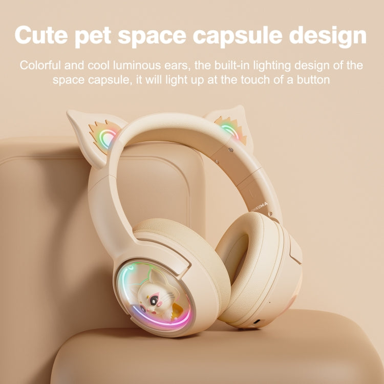 Lisslune | B5 Cat Ear Design USB-C / Type-C RGB Wireless Bluetooth HiFi Headset (Beige)