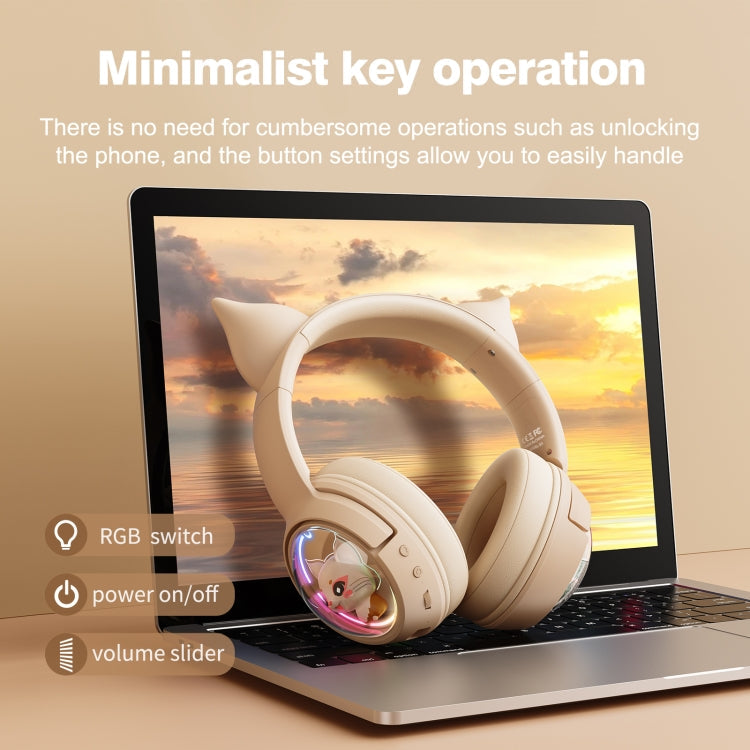 Lisslune | B5 Cat Ear Design USB-C / Type-C RGB Wireless Bluetooth HiFi Headset (Beige)