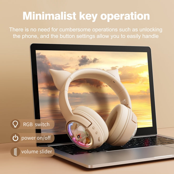 Lisslune | B5 Cat Ear Design USB-C / Type-C RGB Wireless Bluetooth HiFi Headset (Beige)