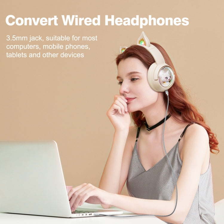 Lisslune | B5 Cat Ear Design USB-C / Type-C RGB Wireless Bluetooth HiFi Headset (Beige)