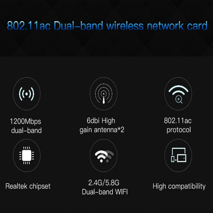 Lisslune | EDUP EP-9607 1200Mbps Dual-Band PCI-E Express Wireless Adapter Network Card with 2 x 6dBi Antennas
