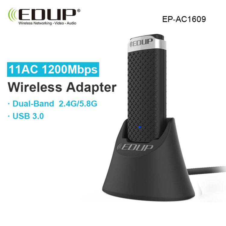 Lisslune | EDUP EP-AC1609 1200Mbps High-Speed USB 3.0 WiFi Adapter Receiver Ethernet Adapter with 1 m Extension Cable and Base