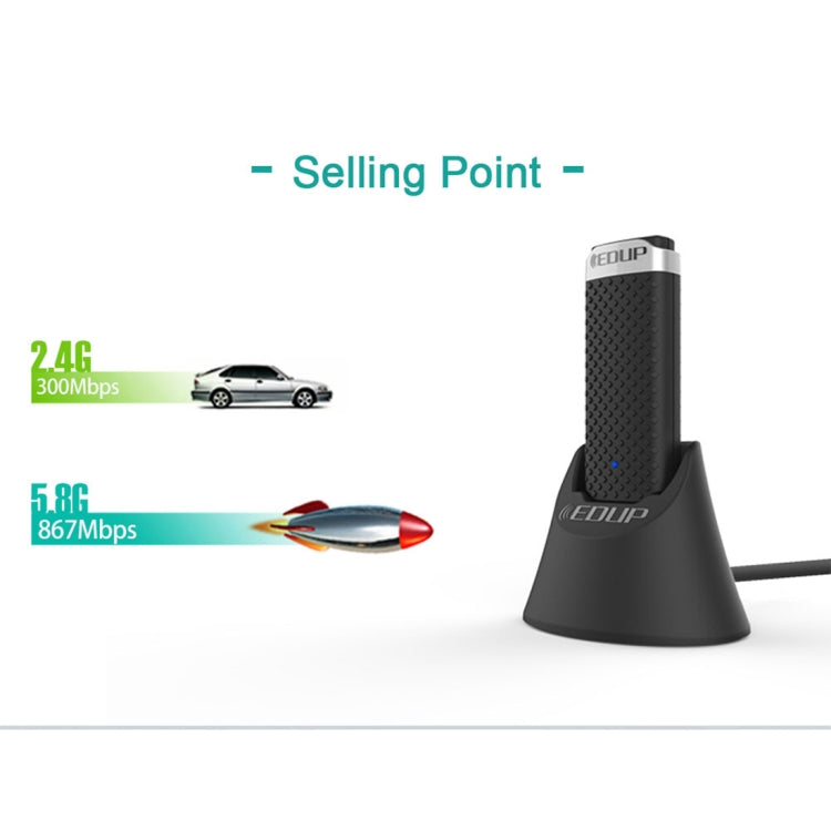 Lisslune | EDUP EP-AC1609 1200Mbps High-Speed USB 3.0 WiFi Adapter Receiver Ethernet Adapter with 1 m Extension Cable and Base