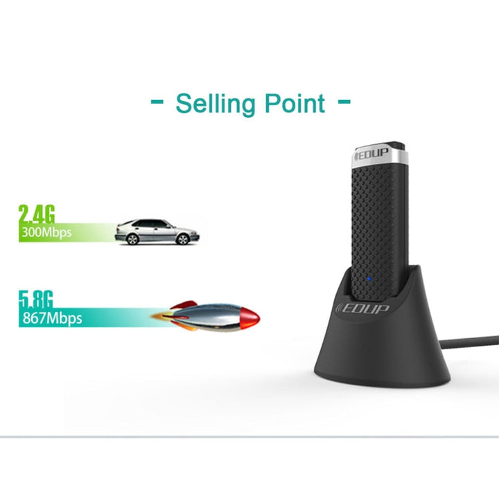 Lisslune | EDUP EP-AC1609 1200Mbps High-Speed USB 3.0 WiFi Adapter Receiver Ethernet Adapter with 1 m Extension Cable and Base