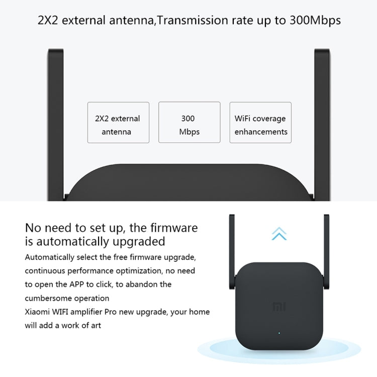 Lisslune | Original Xiaomi Mi WiFi Amplifier Pro 300Mbps WiFi Smart Extender Router with 2x2 External Antennas, US Plug (Black)