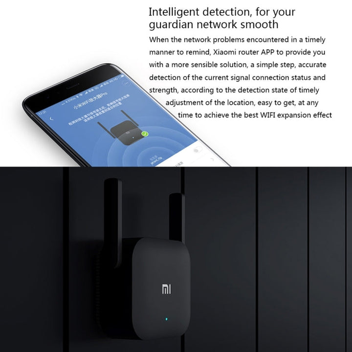 Lisslune | Original Xiaomi Mi WiFi Amplifier Pro 300Mbps WiFi Smart Extender Router with 2x2 External Antennas, US Plug (Black)