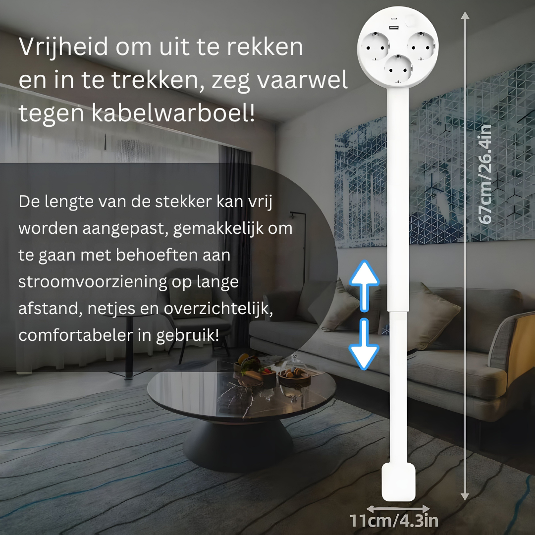 Lisslune | Extendable Wall Socket Arm – Flexible Power Source with USB and Rotation