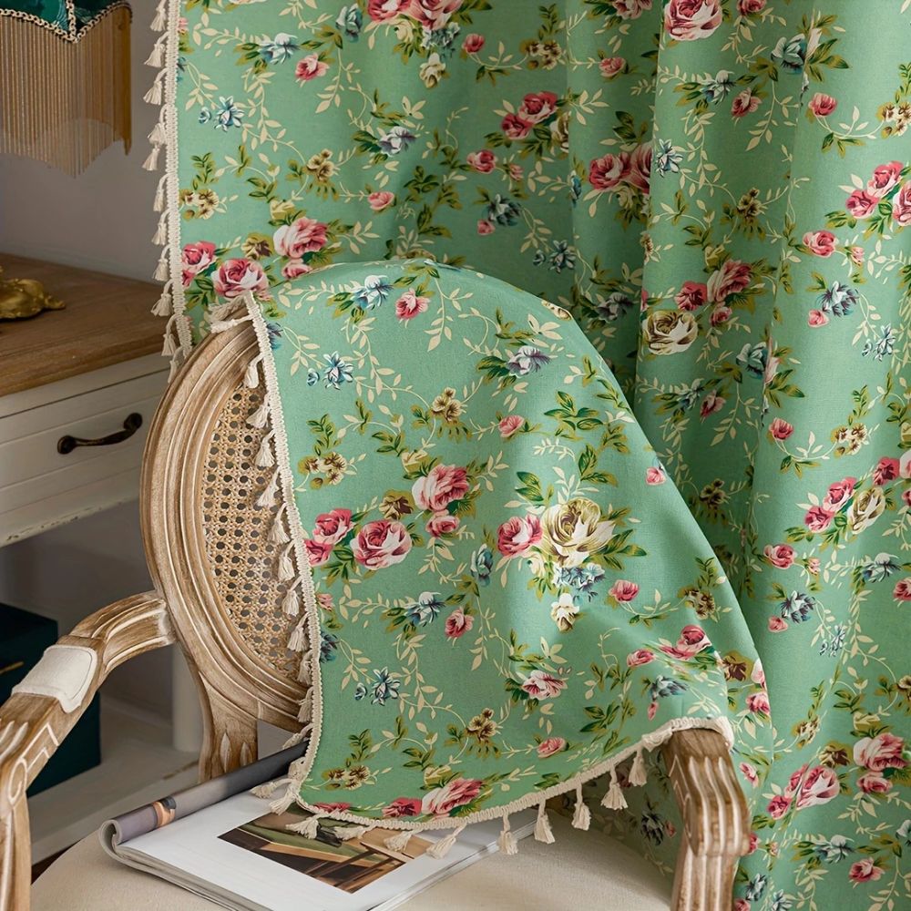 Lisslune | Pastoral Green Rose Tassel Curtain