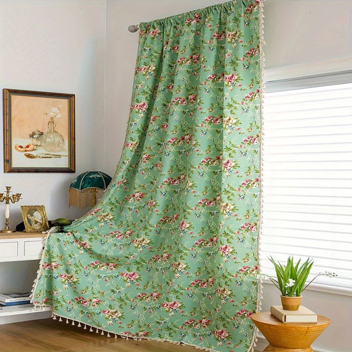Lisslune | Pastoral Green Rose Tassel Curtain