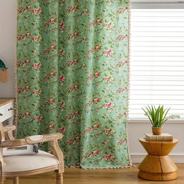 Lisslune | Pastoral Green Rose Tassel Curtain