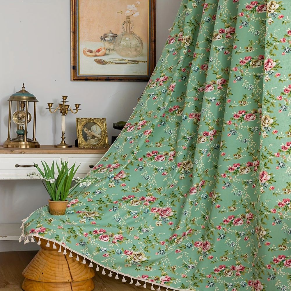 Lisslune | Pastoral Green Rose Tassel Curtain