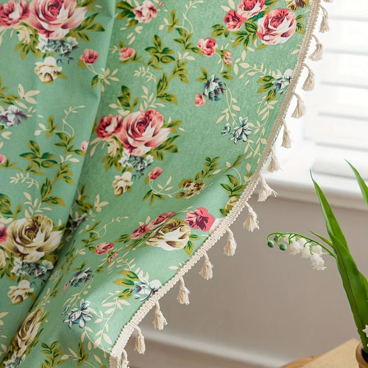 Lisslune | Pastoral Green Rose Tassel Curtain