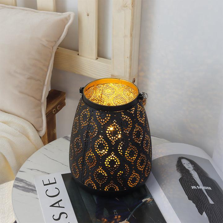 Lisslune | Moroccan Style Black Metal Battery Operated Table Lamp - Cordless Lamp