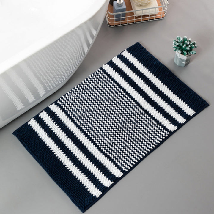 Lisslune | Pebble-Knit Striped Chenille Bath Mat