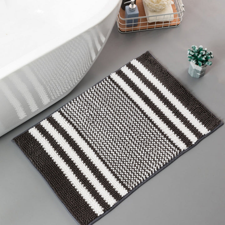 Lisslune | Pebble-Knit Striped Chenille Bath Mat