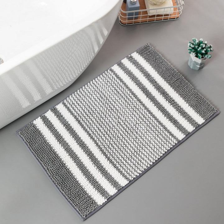 Lisslune | Pebble-Knit Striped Chenille Bath Mat