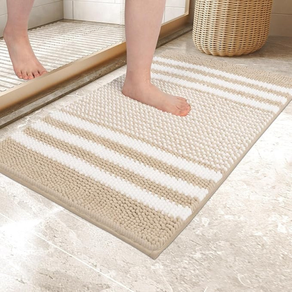 Lisslune | Pebble-Knit Striped Chenille Bath Mat