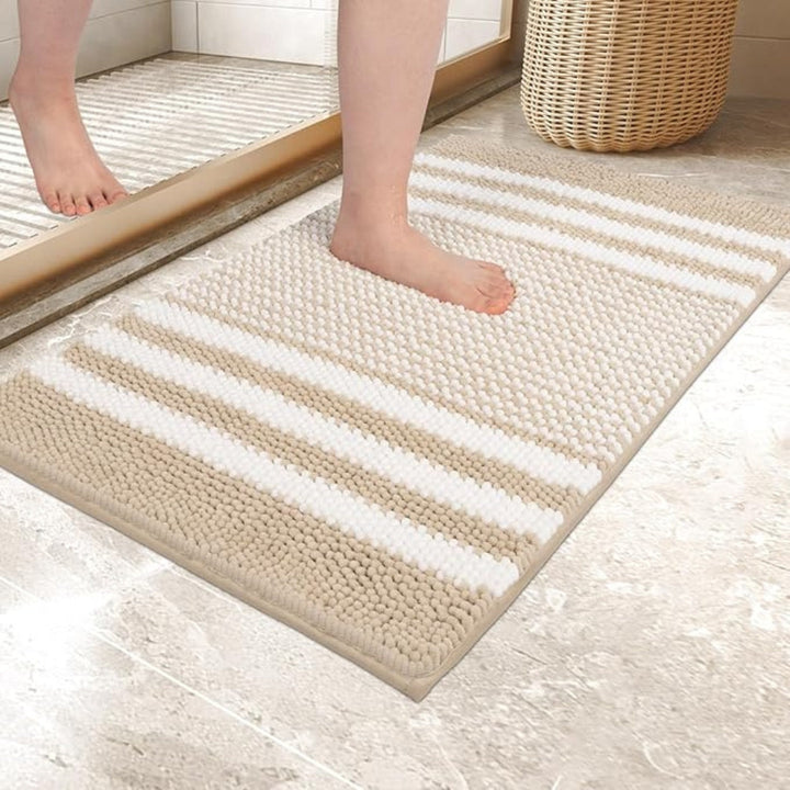 Lisslune | Pebble-Knit Striped Chenille Bath Mat