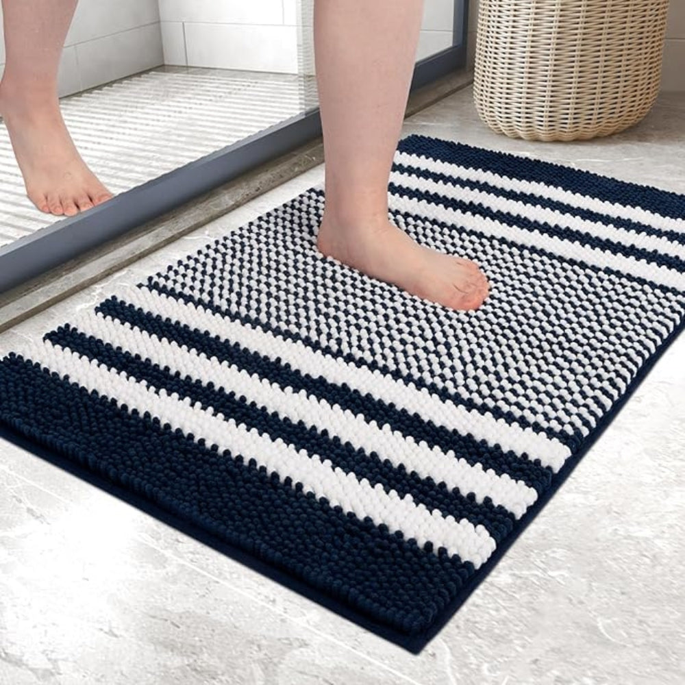 Lisslune | Pebble-Knit Striped Chenille Bath Mat