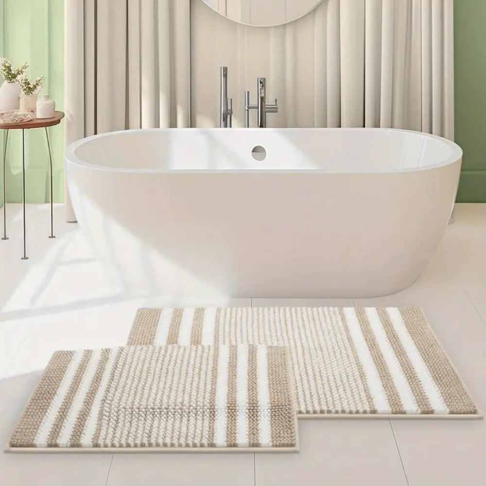 Lisslune | Pebble-Knit Striped Chenille Bath Mat