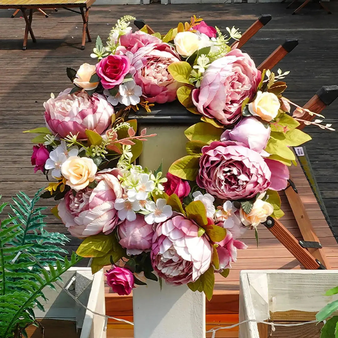Lisslune | AutumnGlow Autumn Wreath - Artificial Wreath with Realistic Peonies for Outdoors