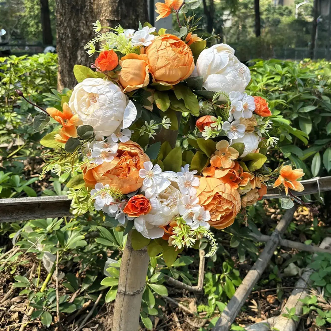 Lisslune | Artificial Wreath - AutumnBloom - Outdoor & Peonies - Cozy Autumn Decoration