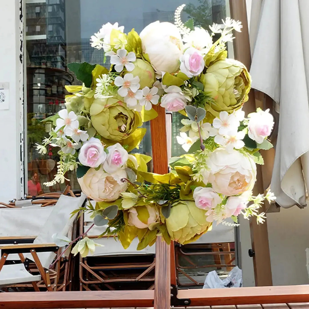 Lisslune | Artificial Wreath - AutumnBloom - Outdoor & Peonies - Cozy Autumn Decoration