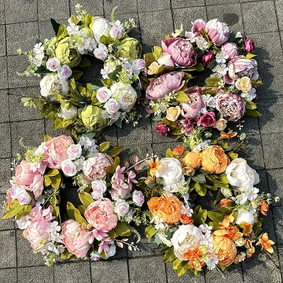 Lisslune | Artificial Wreath - AutumnBloom - Outdoor & Peonies - Cozy Autumn Decoration