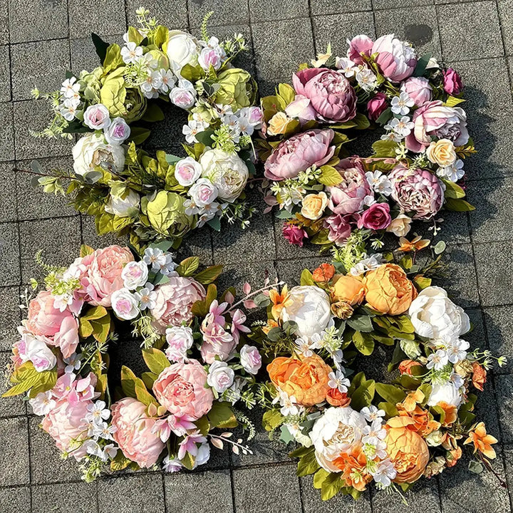 Lisslune | Artificial Wreath - AutumnBloom - Outdoor & Peonies - Cozy Autumn Decoration