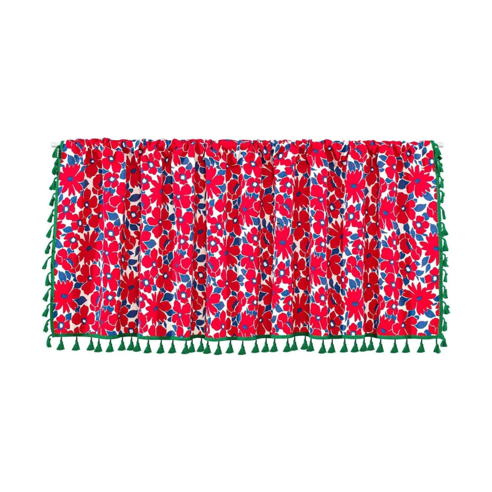 Lisslune | Graceful Red Floral Linen Cabinet Window Curtain