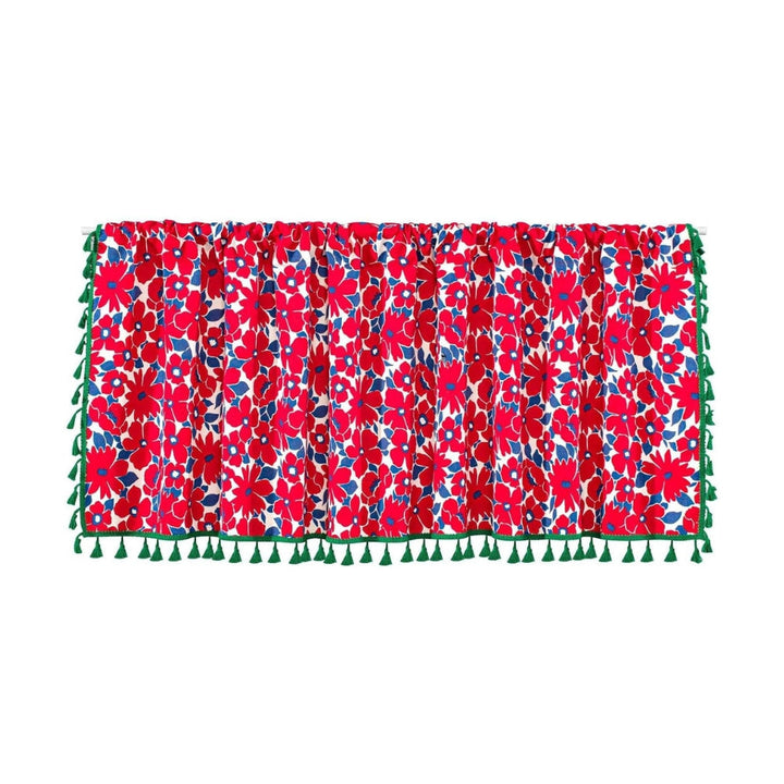Lisslune | Graceful Red Floral Linen Cabinet Window Curtain
