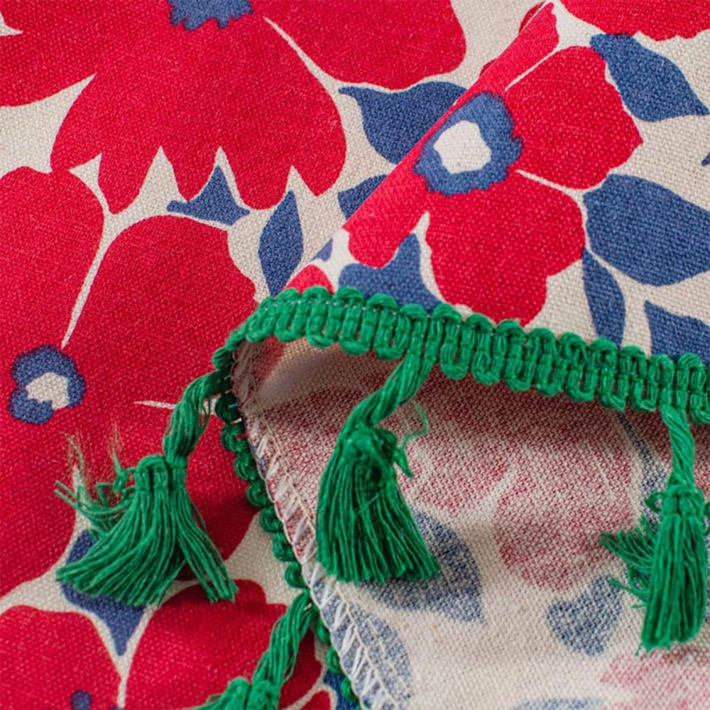Lisslune | Graceful Red Floral Linen Cabinet Window Curtain