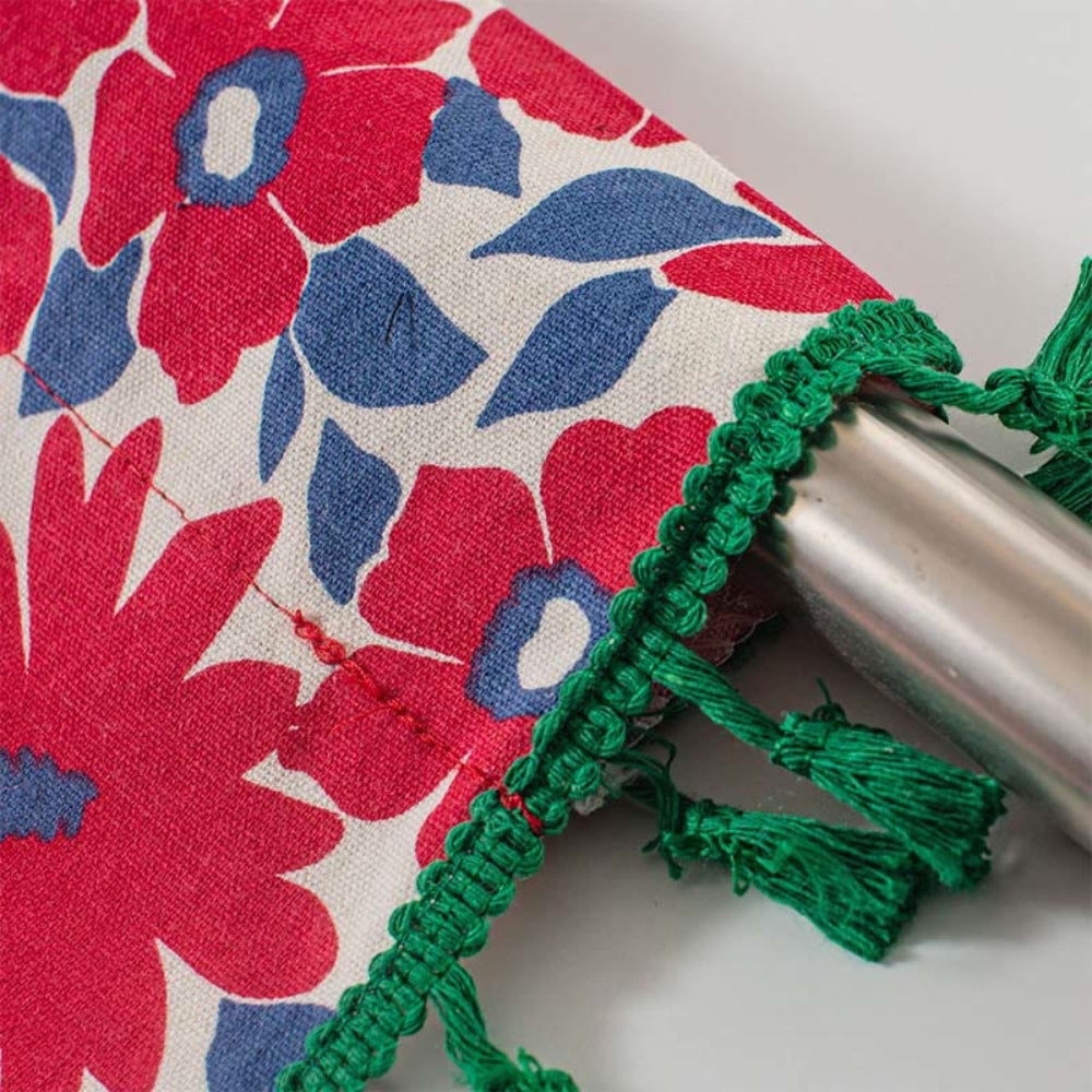 Lisslune | Graceful Red Floral Linen Cabinet Window Curtain
