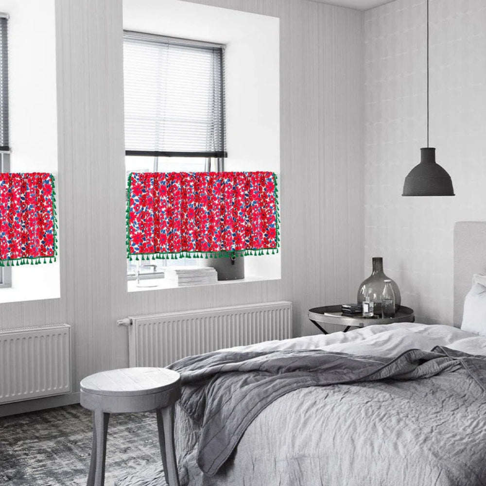 Lisslune | Graceful Red Floral Linen Cabinet Window Curtain