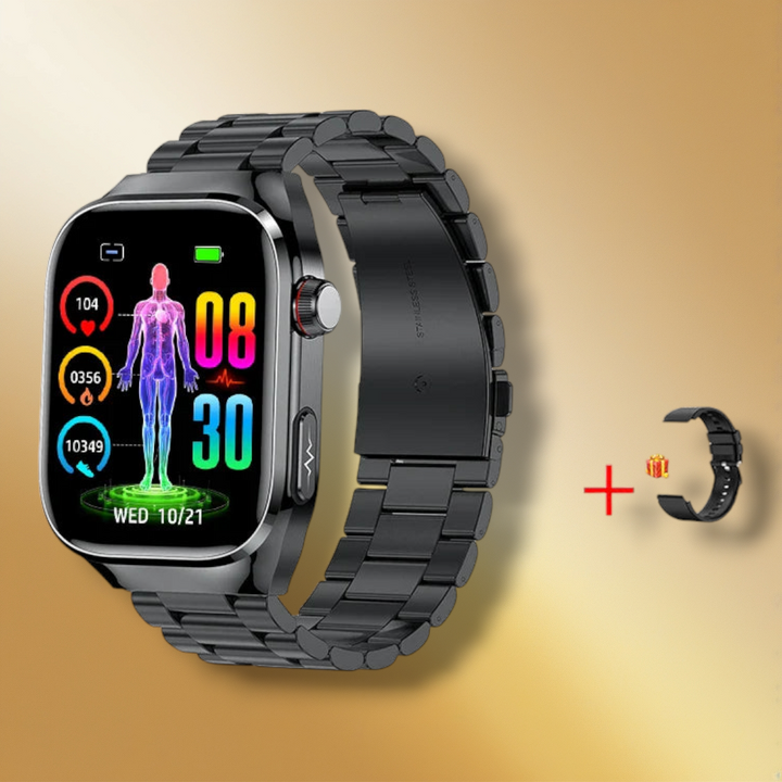 Lisslune | Rectangular black stainless steel smartwatch for men "Zylathor"