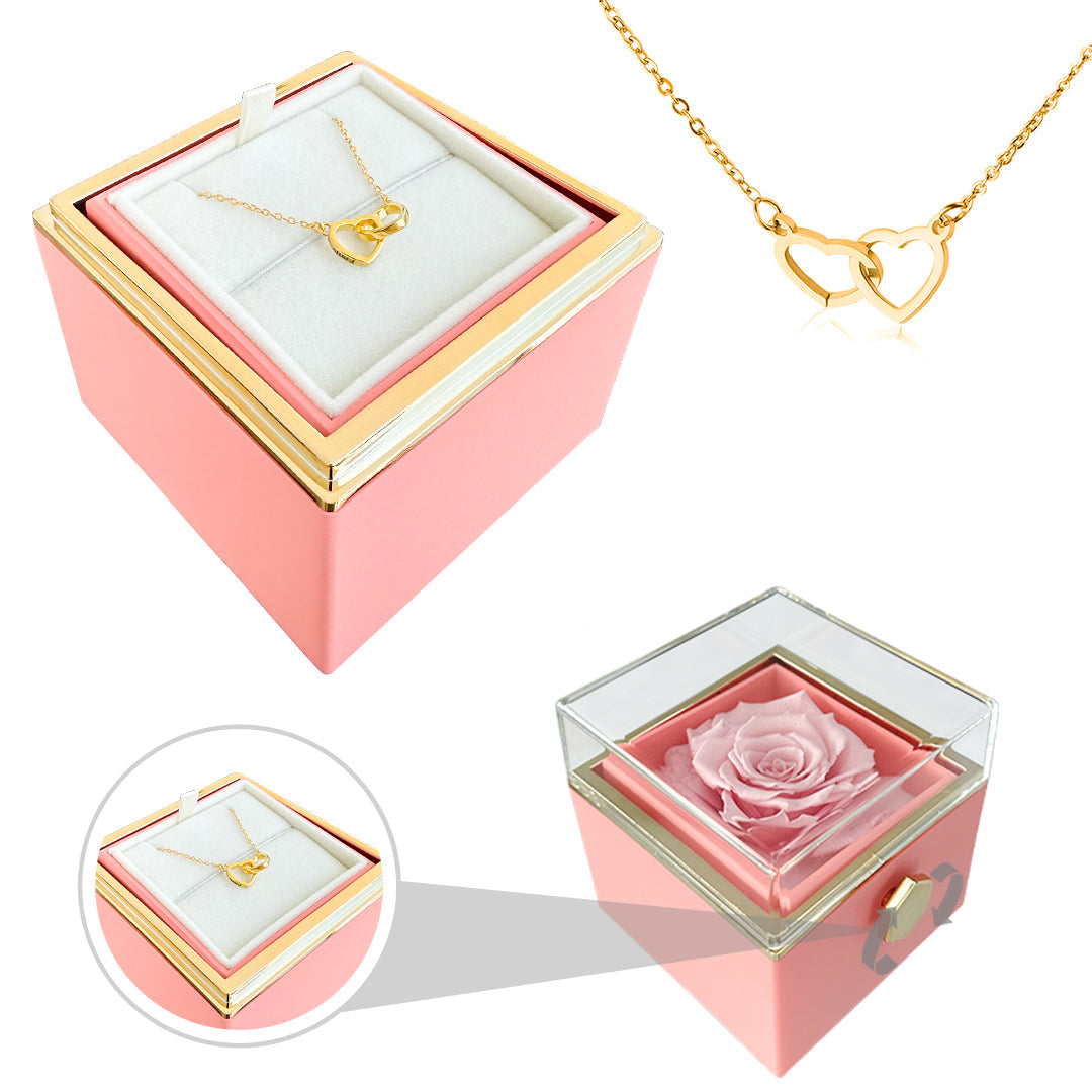 Lisslune | Gift Set Rose & Heart Necklace Light – Eternal Rose with Hidden Love Necklace