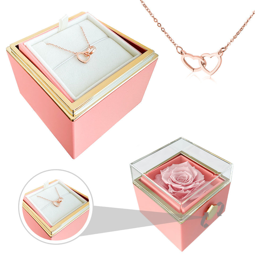 Lisslune | Gift Set Rose & Heart Necklace Light – Eternal Rose with Hidden Love Necklace