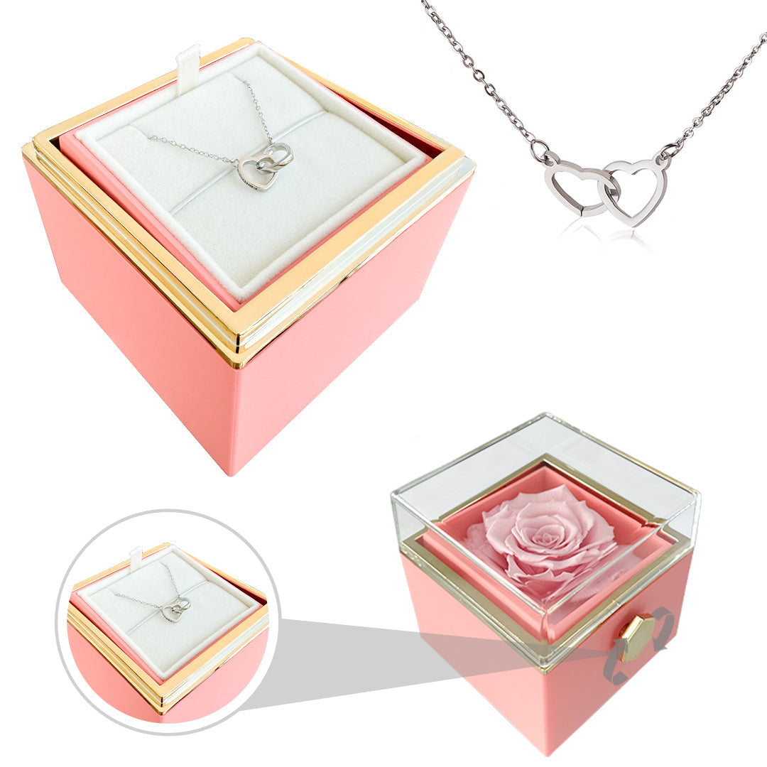 Lisslune | Gift Set Rose & Heart Necklace Light – Eternal Rose with Hidden Love Necklace