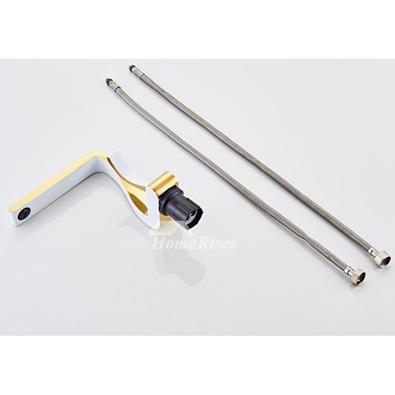 Lisslune | Polished Gold Bathroom Sink Faucets Single Handle Luxury Brass White Modern One Hole